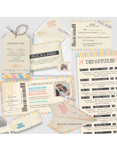 Pack Faire-part Mariage Billet Avion...