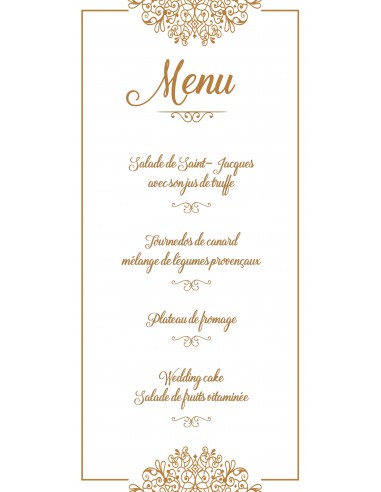 Menu Mariage Arabesques Or
