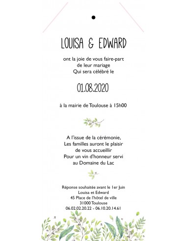 Pack Faire-part Mariage Feuillage -...