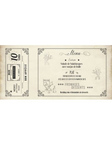 Pack Menu Mariage Ticket de Cinéma -...
