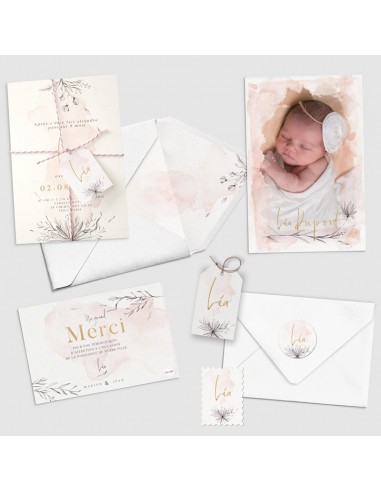 Pack Faire-part Naissance aquarelle -...
