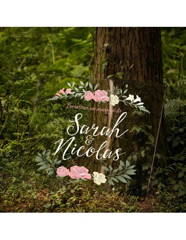 Tableau de bienvenue Mariage Plexiglas - thème couronne de  fleurs-collection Sarah et Nicolas