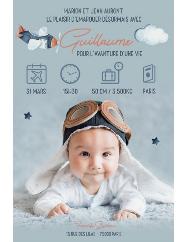 Faire-Part Naissance Magnet Avion -...