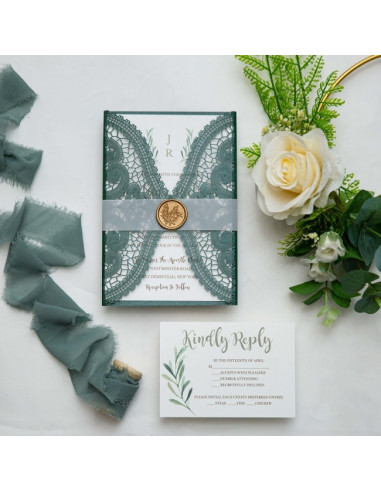 Faire-part mariage Dentelle Vintage -...