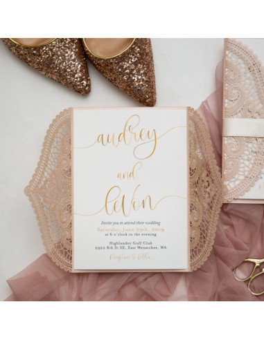 Faire-part mariage Dentelle Vintage -...