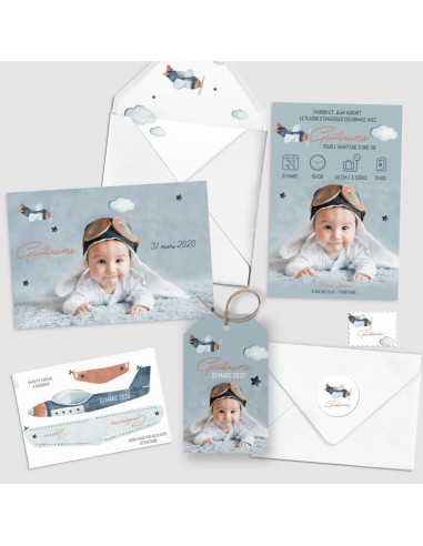 Étiquette naissance Avion - Guillaume Étiquette naissance Avion - Guillaume