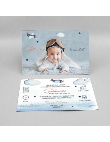 Pack Faire-part Naissance Avion -...
