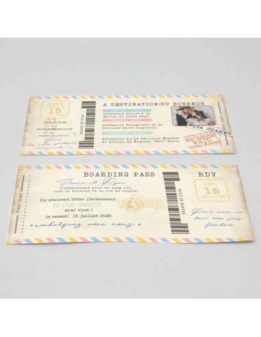 Pack Faire-part Mariage Billet Avion...