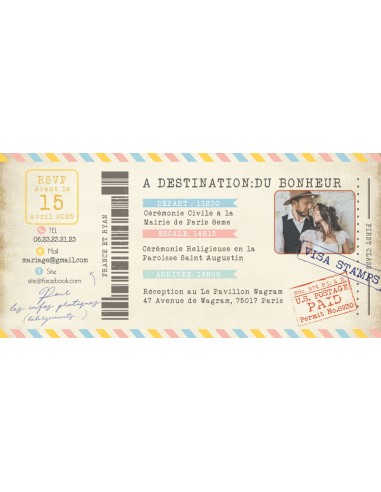 Pack Faire-part Mariage Billet Avion...
