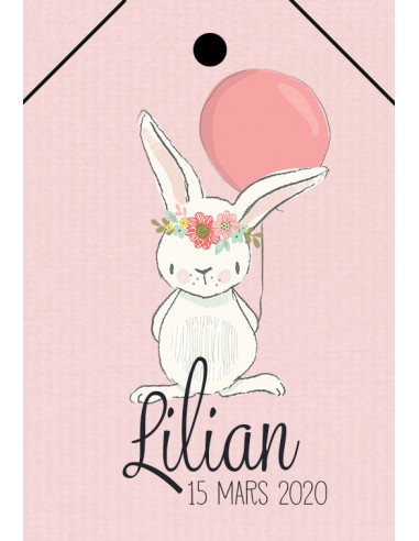 Etiquette naissance Lapin avec ballon...