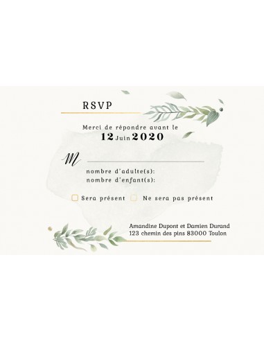 Carton Réponse RSVP Feuillage olivier... Carton Réponse RSVP Feuillage olivier...