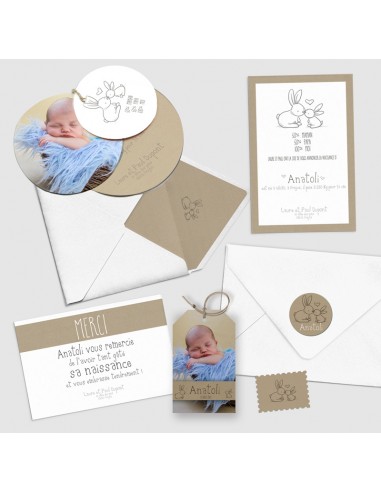 Faire-part Naissance Lapin Vintage -...