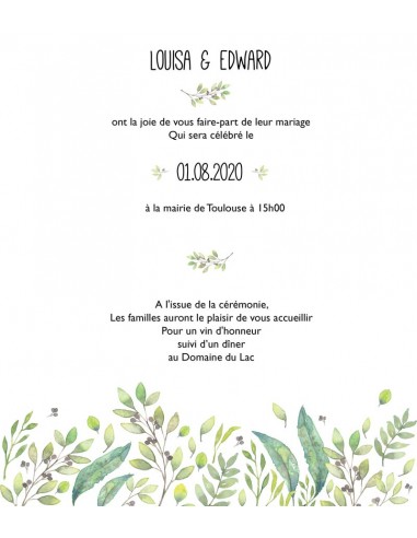 Faire-part Mariage Bandeau Feuillage...