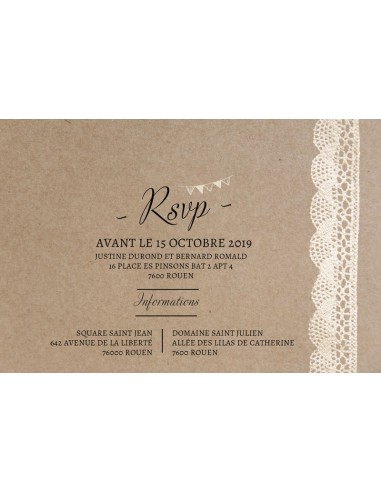 Faire-part Mariage Dentelle kraft -... Faire-part Mariage Dentelle kraft -...