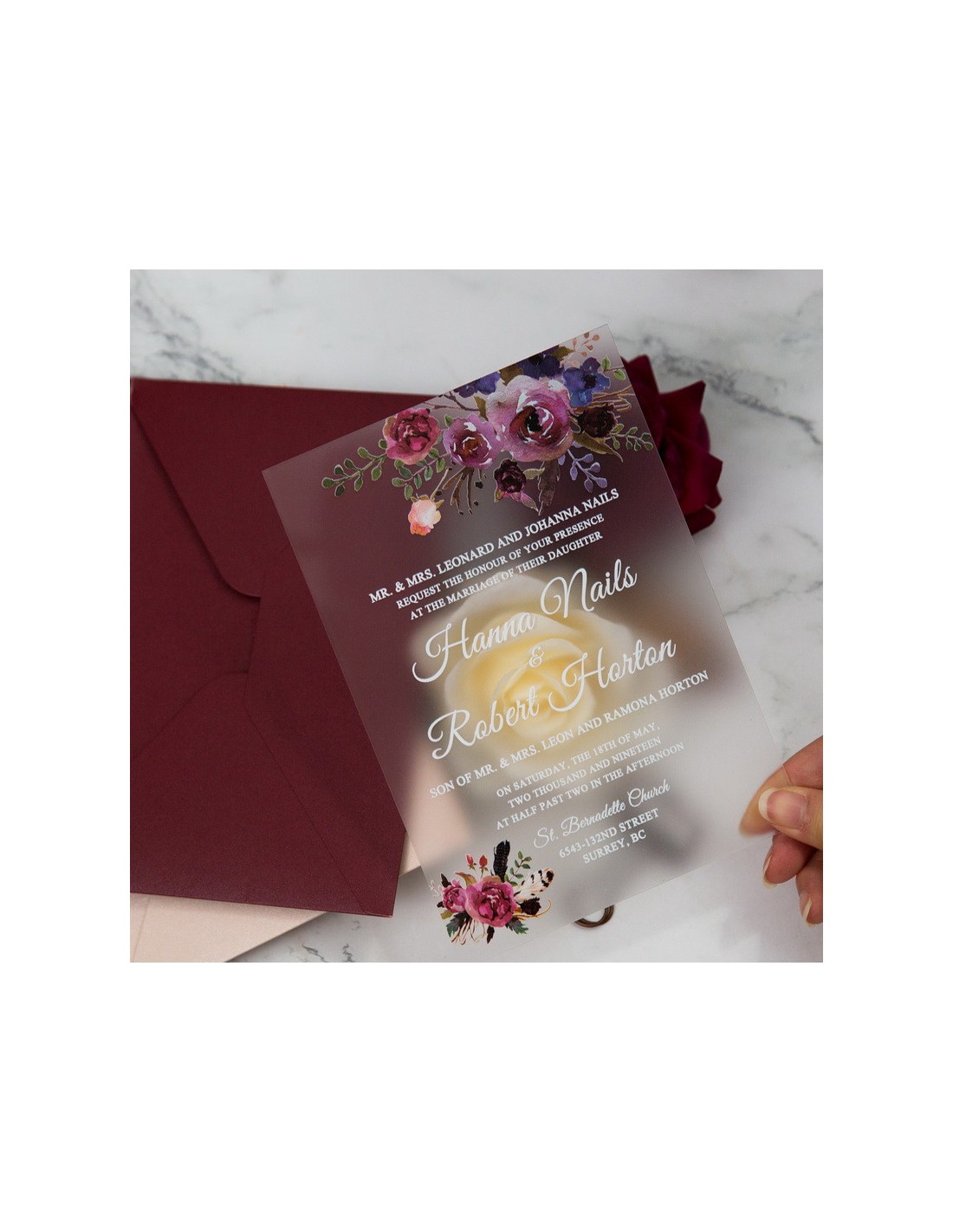 Carte d'invitation mariage Pivoines