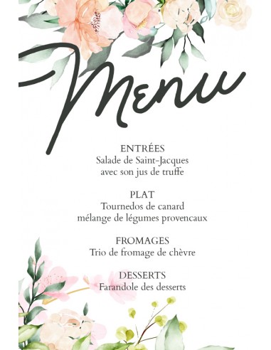 Menu Mariage losange Floral -...