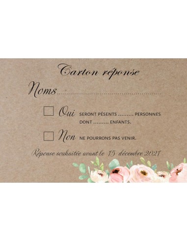 Carton Réponse RSVP kraft fleuri -... Carton Réponse RSVP kraft fleuri -...