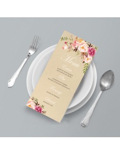 Menu Mariage roses florales...
