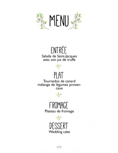 Menu Mariage Verdure - Collection Louisa Menu Mariage Verdure - Collection Louisa