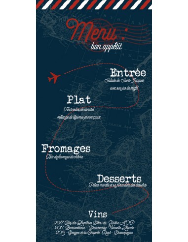 Menu Mariage Voyage vintage -...