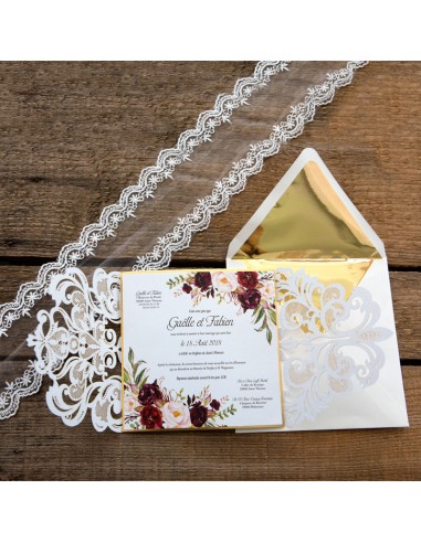 Faire-part Mariage Dentelle chic et...