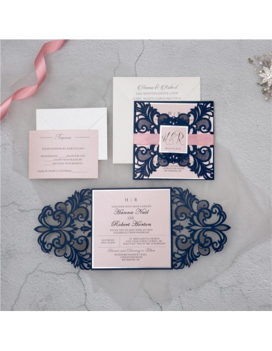 Faire-part Mariage Dentelle chic et...